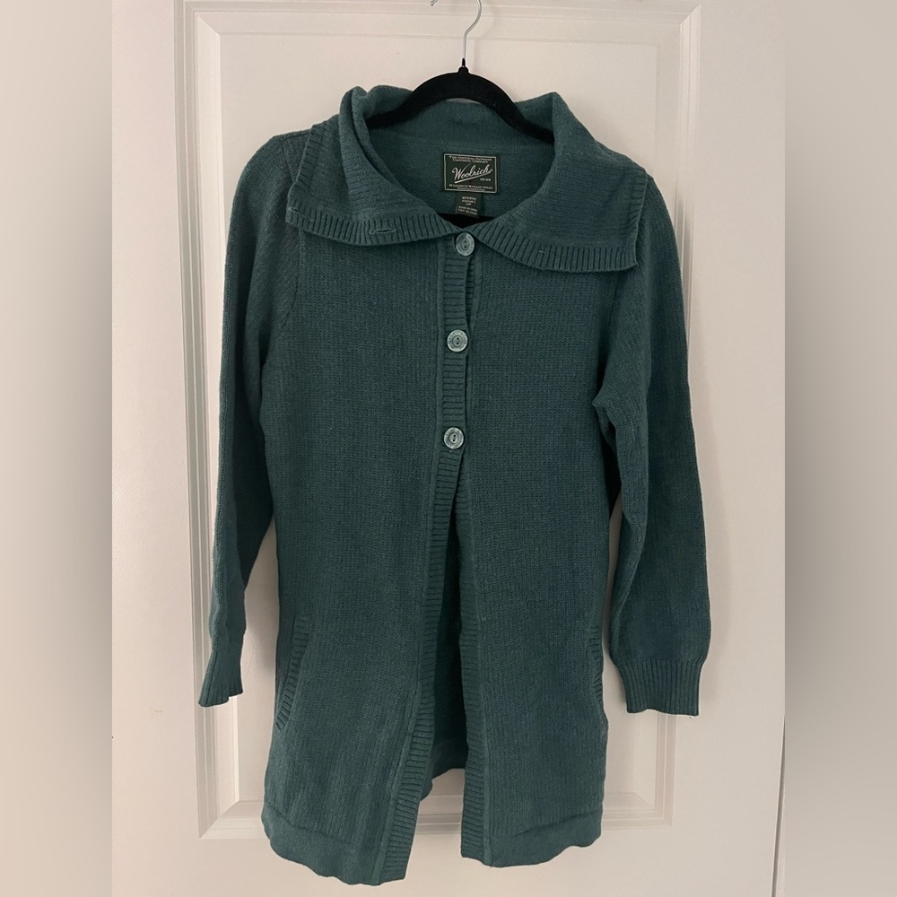 Woolrich Green Cotton-Wool Sweater Cardigan - Small